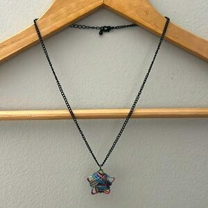 Black chain necklace with multicolor wire wrapped star